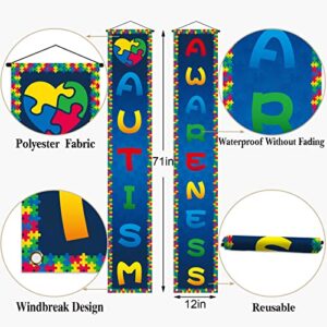 Autism Awareness Porch Banner Puzzle Piece Heart Support April Party Front Door Sign Wall Hanging Banner Decoration