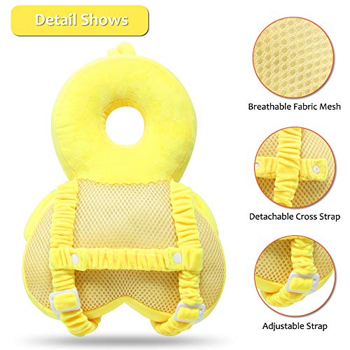 Baby Head Protector & Baby Knee Pads for Crawling, Toddlers Head Safety Pad Cushion Adjustable Backpack, Baby Back Protection for Walking & Crawling, for Age 5-24months, Cute Duck