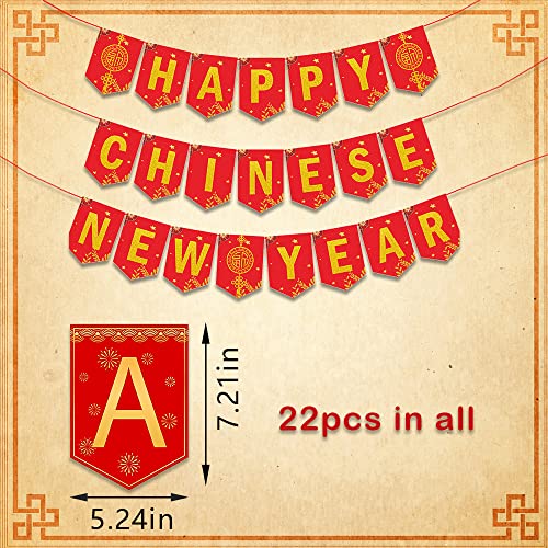 Hying 22 PCS Chinese New Year Banners Spring Festival Hanging Decorations 2023 Happy New Year Banner Garland Red Flag Hanging Bunting Ornaments for Chinese New Year Decorations