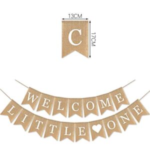 SWYOUN Burlap Welcome Little One Banner Baby Shower Garland Supplies Gender Reveal Party Decoration