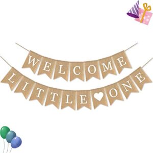 SWYOUN Burlap Welcome Little One Banner Baby Shower Garland Supplies Gender Reveal Party Decoration