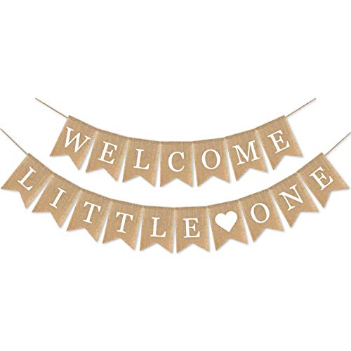 SWYOUN Burlap Welcome Little One Banner Baby Shower Garland Supplies Gender Reveal Party Decoration