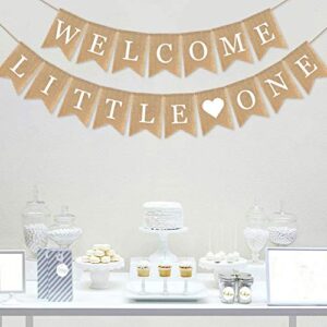 SWYOUN Burlap Welcome Little One Banner Baby Shower Garland Supplies Gender Reveal Party Decoration