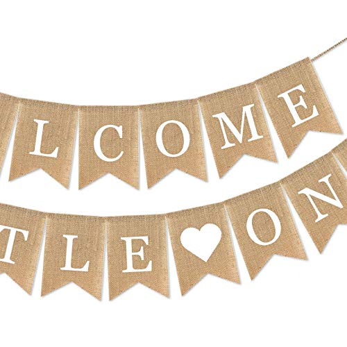 SWYOUN Burlap Welcome Little One Banner Baby Shower Garland Supplies Gender Reveal Party Decoration