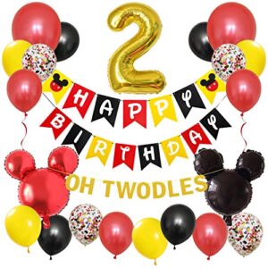 lingteer micky mouse happy birthday decorations set – oh twodles gold banner – 2nd micky theme birthday balloon party decorations.