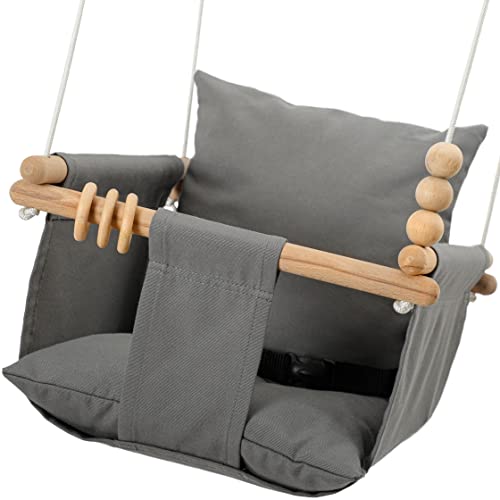 Mass Lumber Canvas Baby Swing Seat with Safety Belt, Ceiling Hardwares, Storage Bag – Toddler Swings for Outside Baby Swing Outdoor Infant Swing Outdoor Baby Swings for Infants Outdoor Toddler Swing