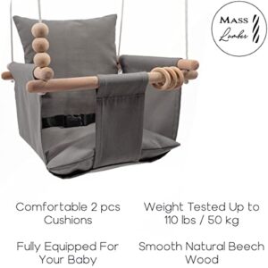 Mass Lumber Canvas Baby Swing Seat with Safety Belt, Ceiling Hardwares, Storage Bag – Toddler Swings for Outside Baby Swing Outdoor Infant Swing Outdoor Baby Swings for Infants Outdoor Toddler Swing