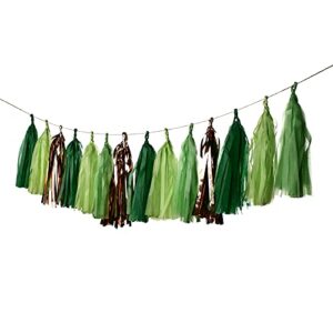 Mefuny 20Pcs Green Champagne Mylar Tassels Garland Tissue Paper Tassels Banner DIY Kit Teal Tassel Garland Teal Gold Birthday Party Decorations for Women Men Boys Girls, Party Supplies