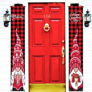 gnome valentine’s day decoration banner happy valentine’s day porch sign buffalo check plaid decor outdoor indoor front porch door backdrop welcome sign