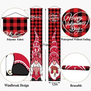 Gnome Valentine's Day Decoration Banner Happy Valentine's Day Porch Sign Buffalo Check Plaid Decor Outdoor Indoor Front Porch Door Backdrop Welcome Sign