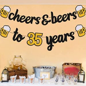 Cheers 35 Years Banner 35th Birthday Decorations for Men Women Him Her 35s Happy Birthday Theme Wedding Anniversary Party Supplies Black Sparkle Decorations Pre-strung