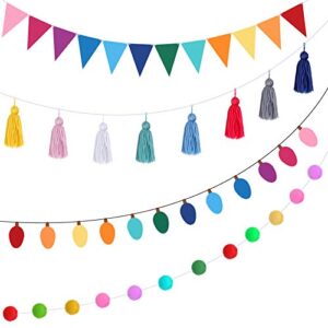 4 Pieces Colorful Garland Banner Felt Balls Garland Tassel Triangle Flags Light Bulb Banners for Christmas Holiday Wedding Party Wall Decorations