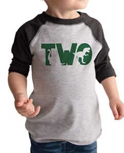 7 ate 9 apparel green two 2 second 2nd second birthday dinosaur grey baseball shirt t-shirt 3t