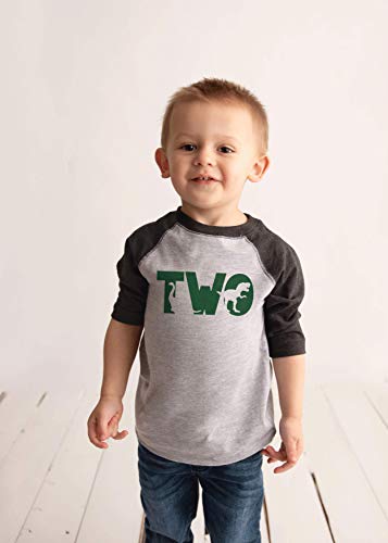 7 ate 9 Apparel Green Two 2 Second 2nd Second Birthday Dinosaur Grey Baseball Shirt T-Shirt 3T