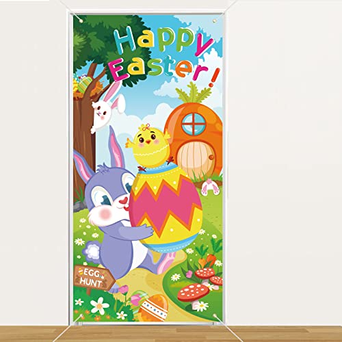 HOWAF Easter Door Cover, Happy Easter Door Hanging for Front Door Decoration, Large Fabric Easter Door Cloth for Home Classroom Easter Party Decor Favors, Backdrop Banner for Spring Easter Supplies