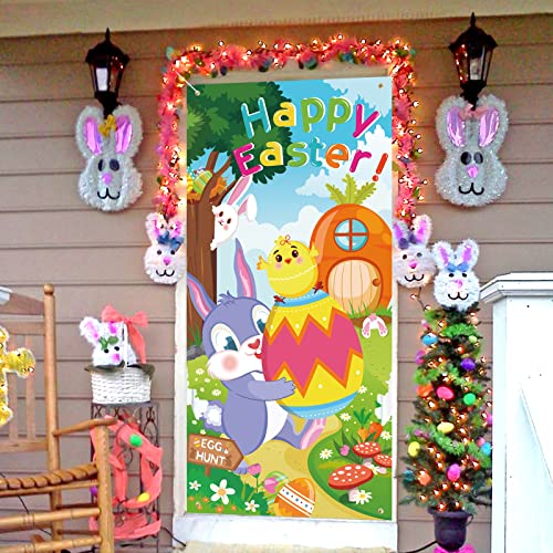 HOWAF Easter Door Cover, Happy Easter Door Hanging for Front Door Decoration, Large Fabric Easter Door Cloth for Home Classroom Easter Party Decor Favors, Backdrop Banner for Spring Easter Supplies