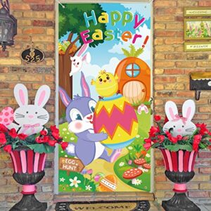 HOWAF Easter Door Cover, Happy Easter Door Hanging for Front Door Decoration, Large Fabric Easter Door Cloth for Home Classroom Easter Party Decor Favors, Backdrop Banner for Spring Easter Supplies