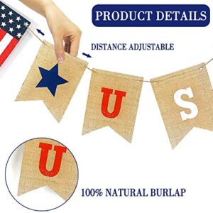 2 Pack American Flag Burlap Banner with Light, 4th of July Decorations US Banner Bunting Red White Blue Lights fourth july Decoration for Home Indoor Outdoor Independence Day Party Supplies