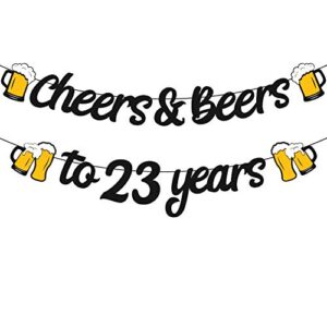23th birthday decorations cheers to 23 years banner for men women 23s birthday backdrop wedding anniversary party supplies black glitter decorations pre strung