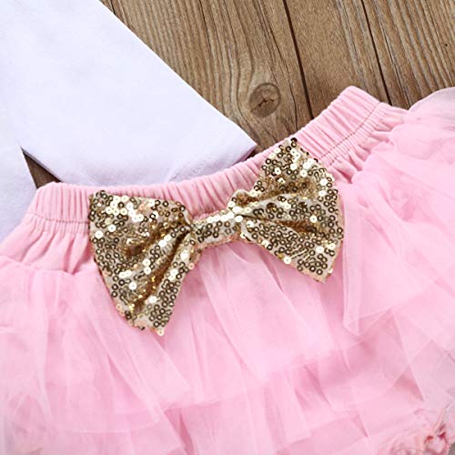 Baby Girl Unicorn Outfit Infant Sparkle 1st Birthday Romper+Tutu Princess Skirt Dress Bow Headband Skirt Sets (White, 0-6 Months)