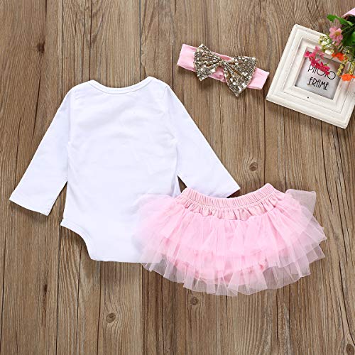 Baby Girl Unicorn Outfit Infant Sparkle 1st Birthday Romper+Tutu Princess Skirt Dress Bow Headband Skirt Sets (White, 0-6 Months)