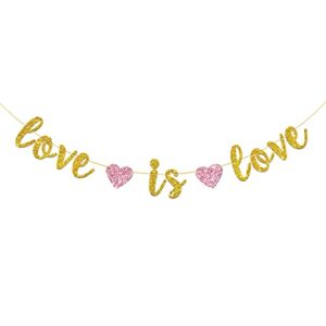 gold glitter love is love banner, lgbt pride party decorations, coming out, engagement, wedding celebrations party decor supplies