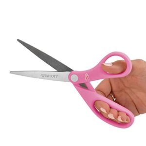 Westcott 15387 8" Pink Ribbon Stainless Steel Scissors, 8 W in