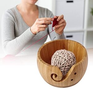 Alapaste Wooden Yarn Bowl Holder with Bamboo Handle Crochet Hook,6 Inch Wool Storage Handmade Crochet Kit Organizer Knitting Yarn Holder with Hole DIY Crafting Supplies,A1