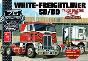 amt white freightliner 2-in-1 sc/dd cabover tractor (75th anniversary) 1:25 scale model kit