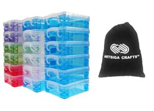 storage studios advantus super stacker crayon box 8 blue, 4, clear, 2 green, 2 purple, 2 pink 1.6 x 3.5 x 4.8 in. 61612 (18-pack) bundled with 1 artsiga craft bag