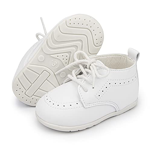 Sawimlgy Baby Boys Girls Premium Soft Leather Oxfords Dress Wedding Shoes Sturdy Rubber Sole Waterproof Lace Up Ankle Shoes Brogue Formal Loafers First Walker Newborn Infant Toddler Lazy Crib Shoes