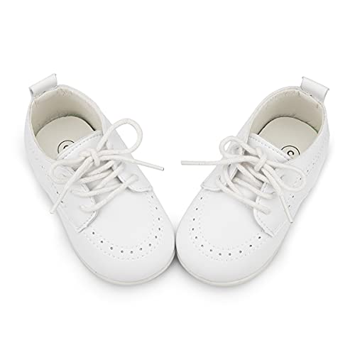 Sawimlgy Baby Boys Girls Premium Soft Leather Oxfords Dress Wedding Shoes Sturdy Rubber Sole Waterproof Lace Up Ankle Shoes Brogue Formal Loafers First Walker Newborn Infant Toddler Lazy Crib Shoes