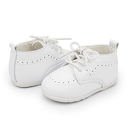 Sawimlgy Baby Boys Girls Premium Soft Leather Oxfords Dress Wedding Shoes Sturdy Rubber Sole Waterproof Lace Up Ankle Shoes Brogue Formal Loafers First Walker Newborn Infant Toddler Lazy Crib Shoes