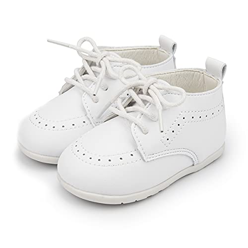 Sawimlgy Baby Boys Girls Premium Soft Leather Oxfords Dress Wedding Shoes Sturdy Rubber Sole Waterproof Lace Up Ankle Shoes Brogue Formal Loafers First Walker Newborn Infant Toddler Lazy Crib Shoes