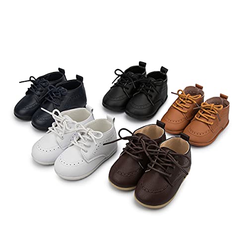 Sawimlgy Baby Boys Girls Premium Soft Leather Oxfords Dress Wedding Shoes Sturdy Rubber Sole Waterproof Lace Up Ankle Shoes Brogue Formal Loafers First Walker Newborn Infant Toddler Lazy Crib Shoes