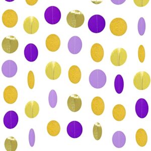 4pcs purple and gold garland circle dots party hanging decorations for birthday wedding, baby shower, classroom candyland purple