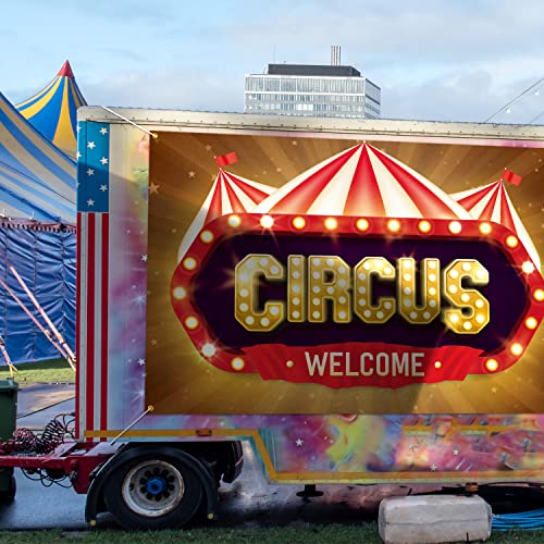 Welcome Circus Backdrop Banner Decor Brown - Red White Striped Tent Carnival Theme Party Decorations for Girls Boys Supplies