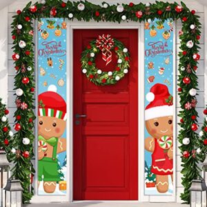 2 pcs christmas porch sign gingerbread door sign banner christmas hanging door banner for outside indoor outdoor home front porch holiday xmas decorations gingerbread party supplies