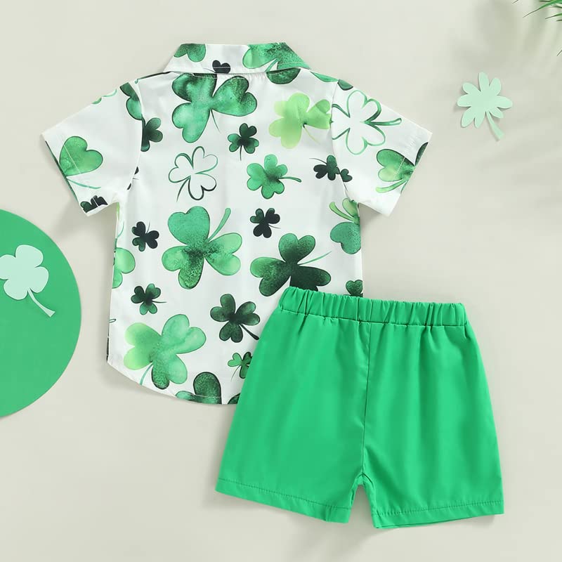 LIOMENGZI Toddler Baby Boy Summer Outfits Pattern Short Sleeve Button Down Shirt Top with Elastic Waist Shorts Clothes Set (Green, 12-18 Months)