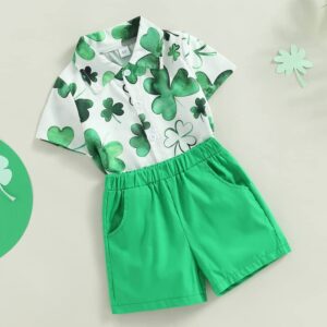 LIOMENGZI Toddler Baby Boy Summer Outfits Pattern Short Sleeve Button Down Shirt Top with Elastic Waist Shorts Clothes Set (Green, 12-18 Months)