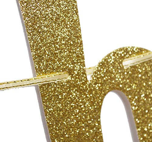 Happy 10th Birthday Glitter Garland Banner-Happy 10th Birthday Party Supplies (Gold & Blue)