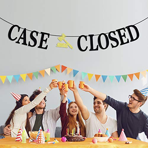 Black Glitter Case Closed Banner - Congrats Lawyer Graduation Bunting Sign - Law School Grad Party Decorations Supplies - Graduation Party Backdrop