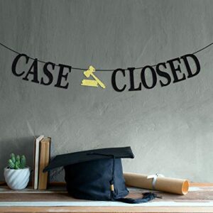 Black Glitter Case Closed Banner - Congrats Lawyer Graduation Bunting Sign - Law School Grad Party Decorations Supplies - Graduation Party Backdrop