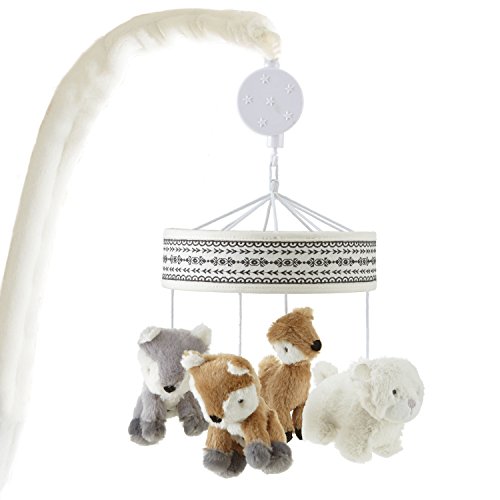 Levtex Baby - Bailey Musical Rotating Baby Crib Mobile - Plush Foxes, Bear and Deer - Charcoal, Taupe, White - Nursery Accessories