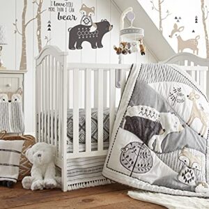 Levtex Baby - Bailey Musical Rotating Baby Crib Mobile - Plush Foxes, Bear and Deer - Charcoal, Taupe, White - Nursery Accessories