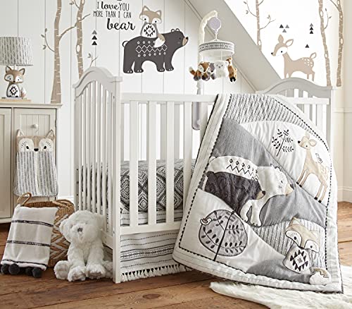 Levtex Baby - Bailey Musical Rotating Baby Crib Mobile - Plush Foxes, Bear and Deer - Charcoal, Taupe, White - Nursery Accessories