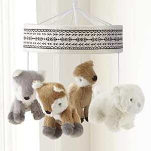 Levtex Baby - Bailey Musical Rotating Baby Crib Mobile - Plush Foxes, Bear and Deer - Charcoal, Taupe, White - Nursery Accessories