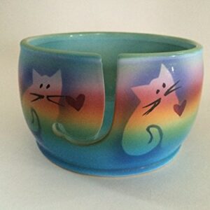 Kitty Cat Yarn Bowl by Award-Winning Artist Judith Stiles. Handmade in USA (Cape Cod). Pottery Knitting & Crochet Bowl, Handmade Durable Pottery. Gift for Knitters, Cat Lovers and Animal Lovers.