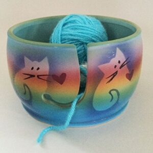 Kitty Cat Yarn Bowl by Award-Winning Artist Judith Stiles. Handmade in USA (Cape Cod). Pottery Knitting & Crochet Bowl, Handmade Durable Pottery. Gift for Knitters, Cat Lovers and Animal Lovers.