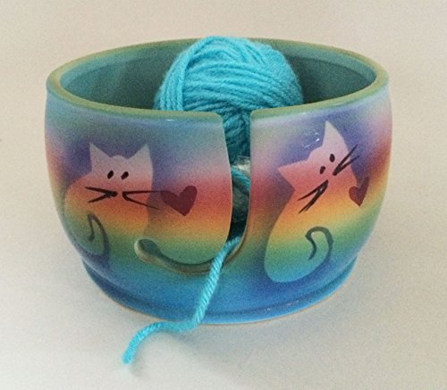 Kitty Cat Yarn Bowl by Award-Winning Artist Judith Stiles. Handmade in USA (Cape Cod). Pottery Knitting & Crochet Bowl, Handmade Durable Pottery. Gift for Knitters, Cat Lovers and Animal Lovers.